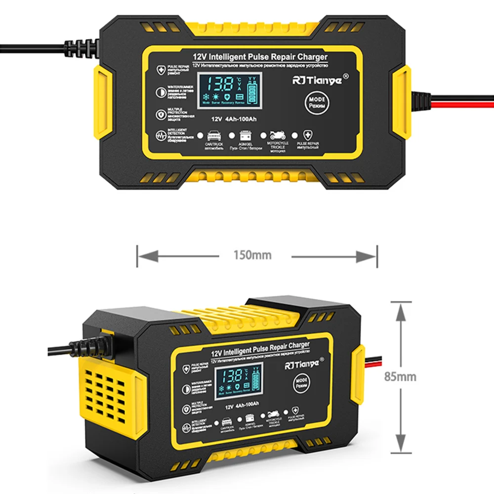 Fully Automatic Car Battery Charger 12V 6A Touch Screen Pulse Repair LCD Fast Power Charging Wet Lead Acid Digital LCD Display