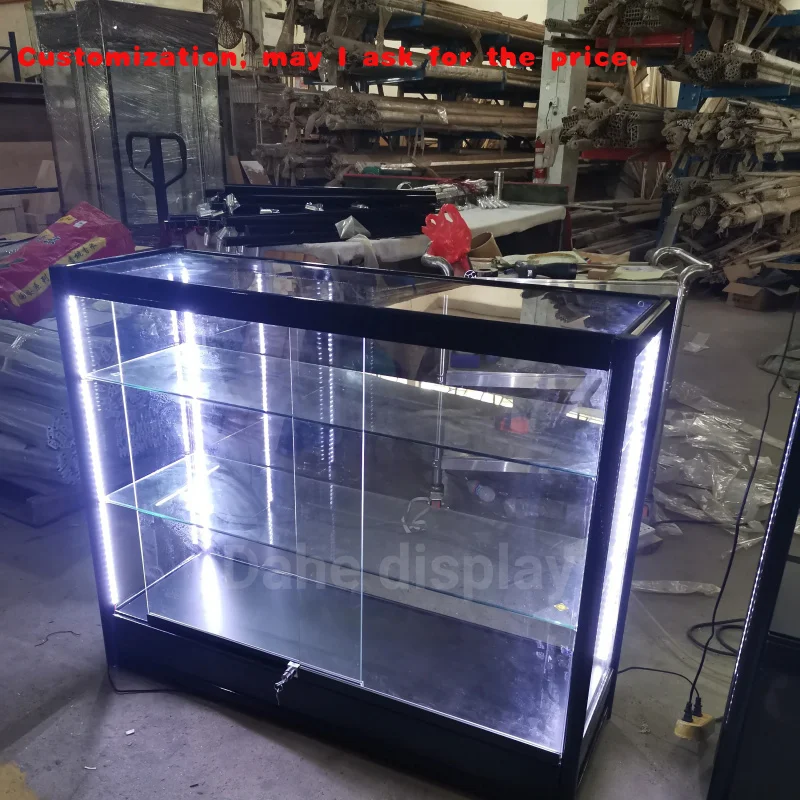 

Витрина из закаленного стекла на заказ, 4 фута, витрина со светодиодной подсветкой, розничный дымовой магазин, алюминиевая рама, стеклянная витрина, шкаф