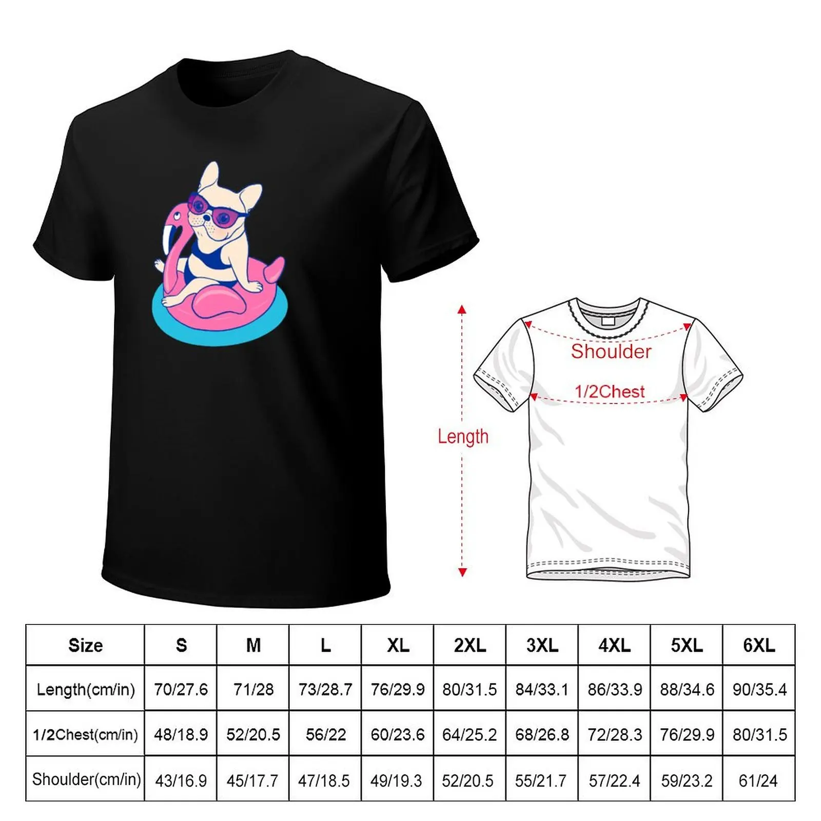 Frenchie enjoys Summer on Flamingo Pool Float in swimming pool T-Shirt UV Sun Protection Tee Shirt