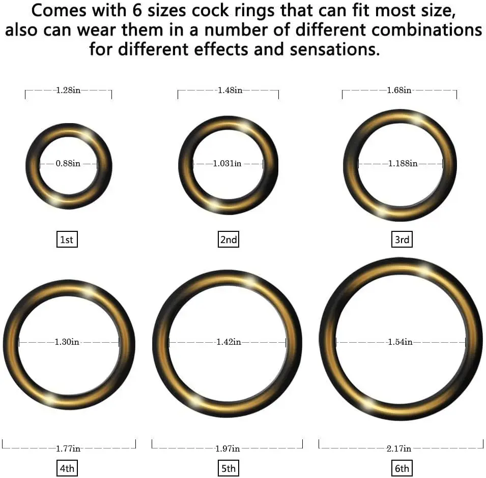 Giocattoli adulti del sesso per gli uomini, l'anello del pene Cockring migliora l'erezione, 6 anelli del pene di diverse dimensioni Cockrings