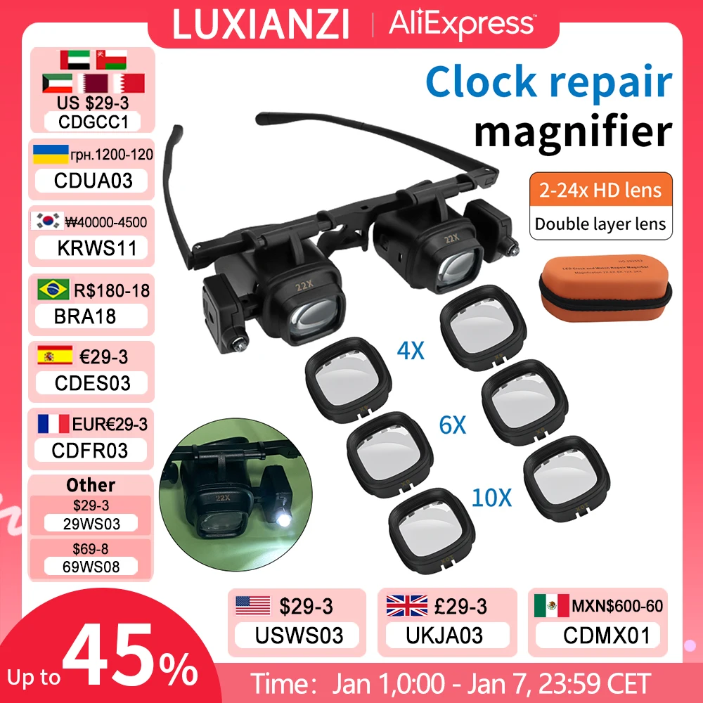 LUXIANZI 24X Headband Magnifying Glass 2X 6X 10X With 2 Led Light Magnifier For Jewelry Watch Repair Soldering Loupes Glasses