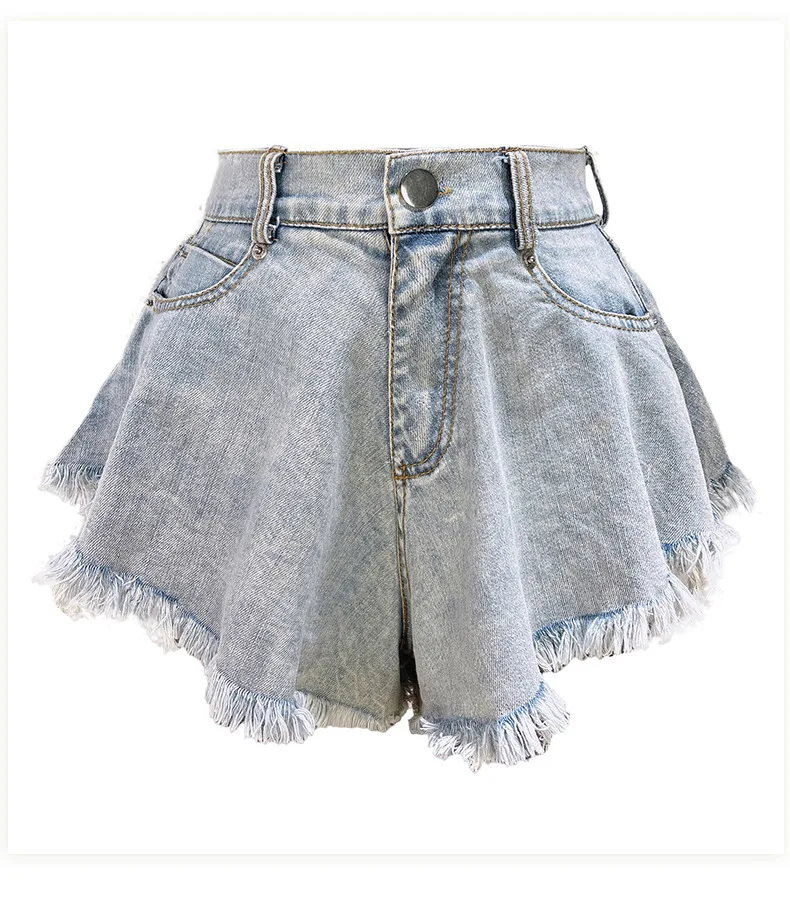 شورت دنيم نسائي ممزق بخصر عالي ، أطفال رائعون وأمريكان ، بنطلون جينز بشراشيب فضفاض ، جديد ، #6