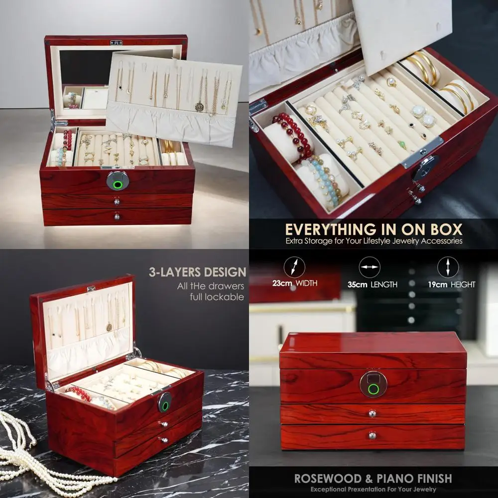 

Large 3-Layer Women's Jewelry Box with Fingerprint Lock and Full Drawer Locking for Secure Storage - Ideal Mother's Day Gift