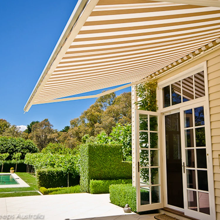 Outdoor Electric Retractable Sun Shade Awning with Full Cassette Folding Arm Acrylic Sail on Aluminum Frame