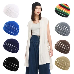 Donna uomo accessori moda berretto islamico all'uncinetto cappelli Kufi berretto Kufi cappelli da preghiera in cotone solido islamico nuovo Hip Hop