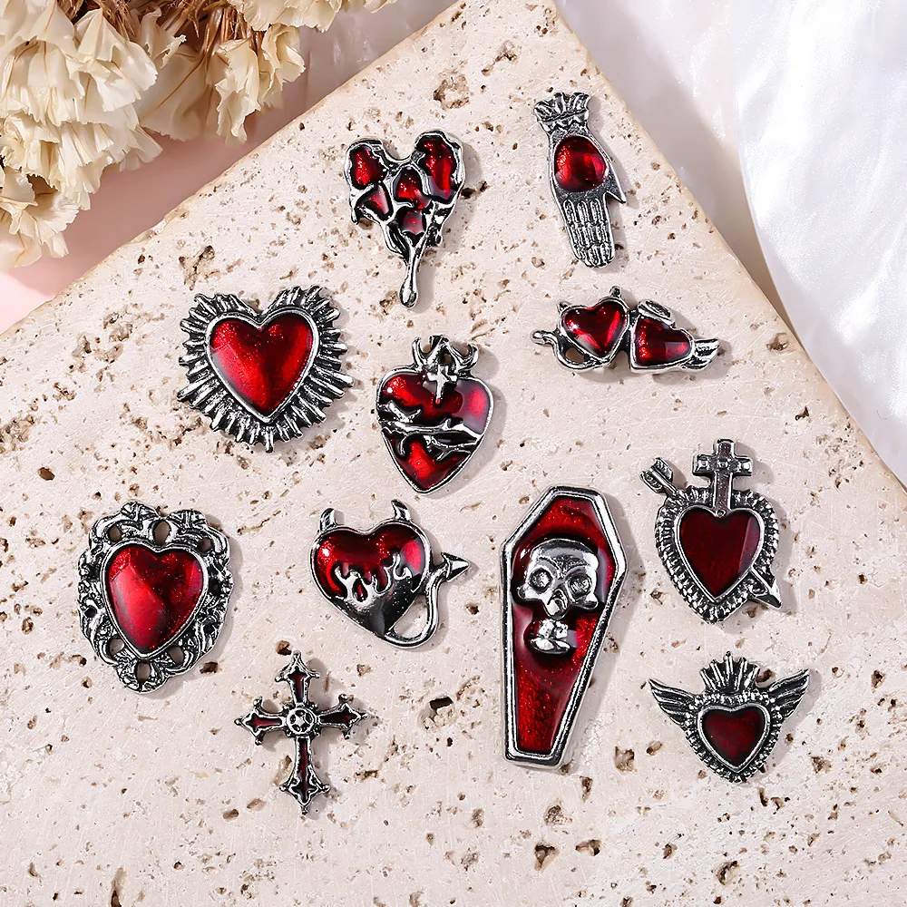 ใหม่อิน้ํามันหยดเล็บอุปกรณ์เสริมRetroฮาโลวีนSeries Skull CROSS Heart DIYอุปกรณ์เสริมและอุปกรณ์เสริม