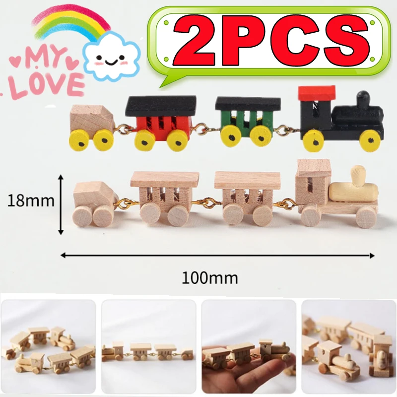 

1/2PCS Dollhouse Miniature Wooden Mini Train Ornaments Kids Gift Toys Model Christmas Party Decor Furniture Doll House Accessory