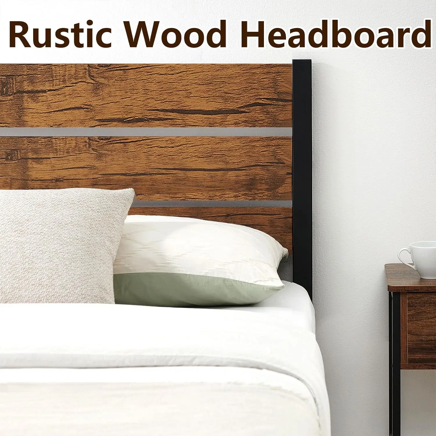 

Rustic Twin Bed Frame With Headboard,Metal Platform Farmhouse Bed Frame Wood Slat,Sturdy Heavy Duty Bed Frames,No Box Spring