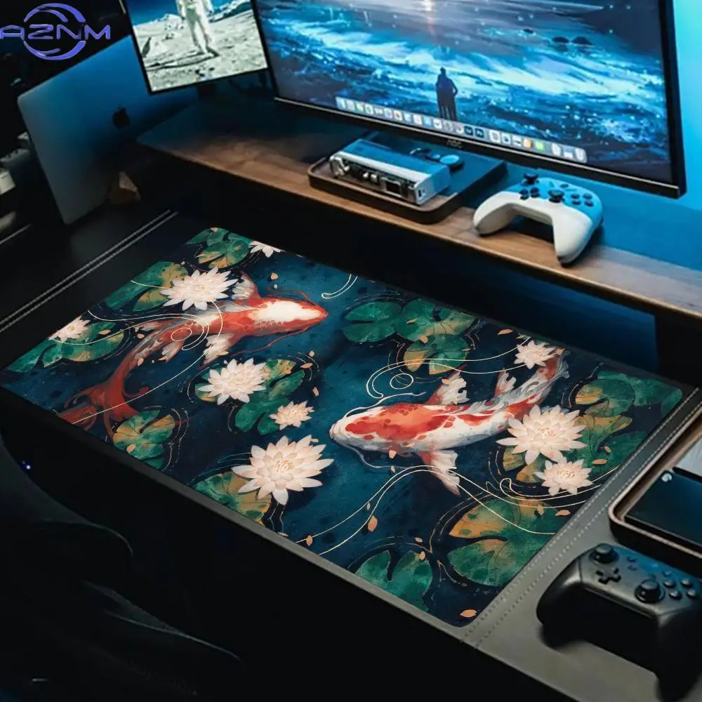 Japan Koi Fish Mouse Pad Large Gaming Accessory XXL Stitched Edges Deskmats  Non-Slip Computer Keyboard Desk Mat Long Mousepad