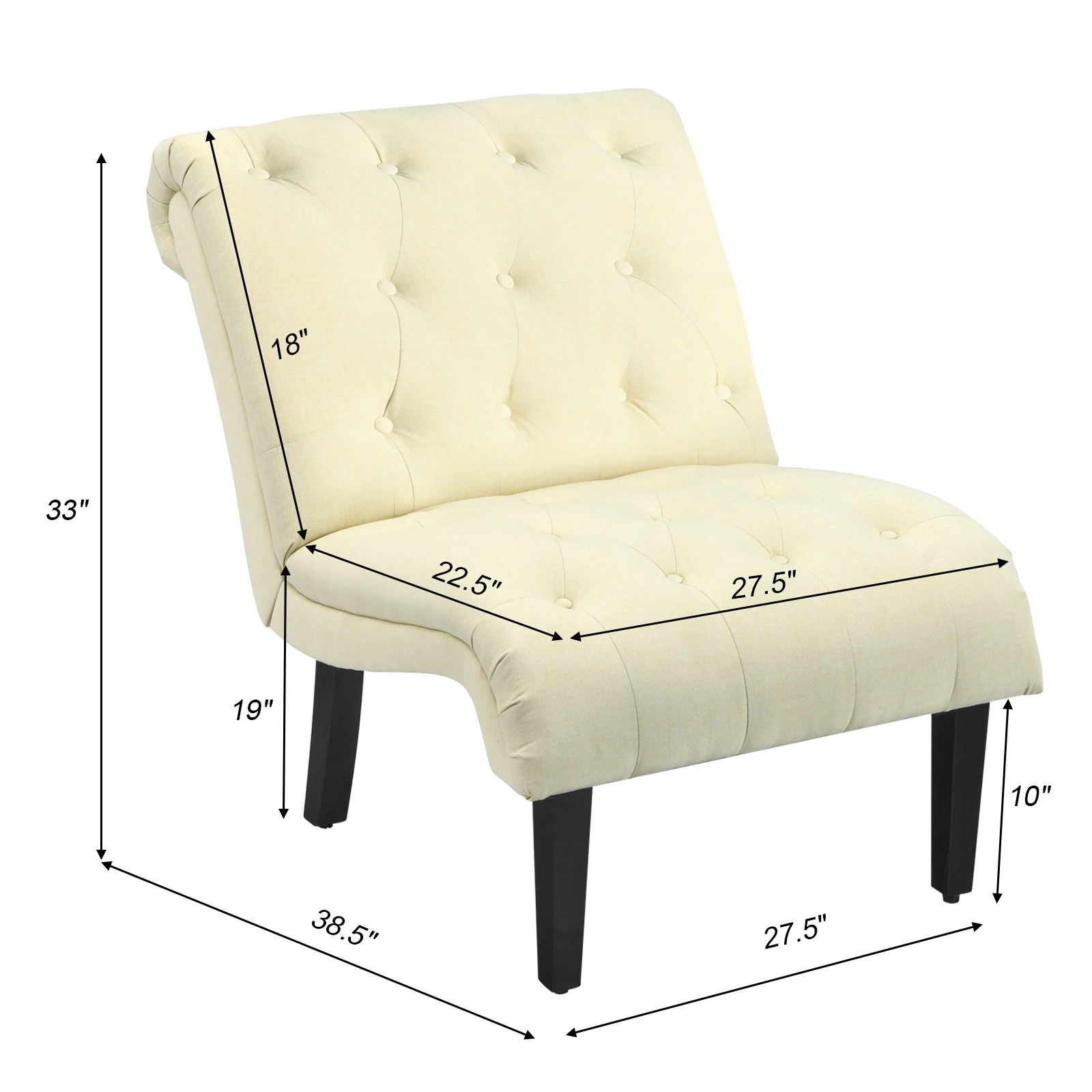 Set of 2 Armless Accent Chair Upholstered Tufted Lounge Chair Beige