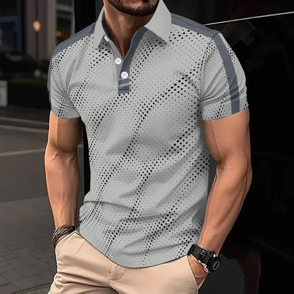 American European New Fashion 2025 Summer Men's Casual Trendy Turn-down Collar Short Sleeve Dot