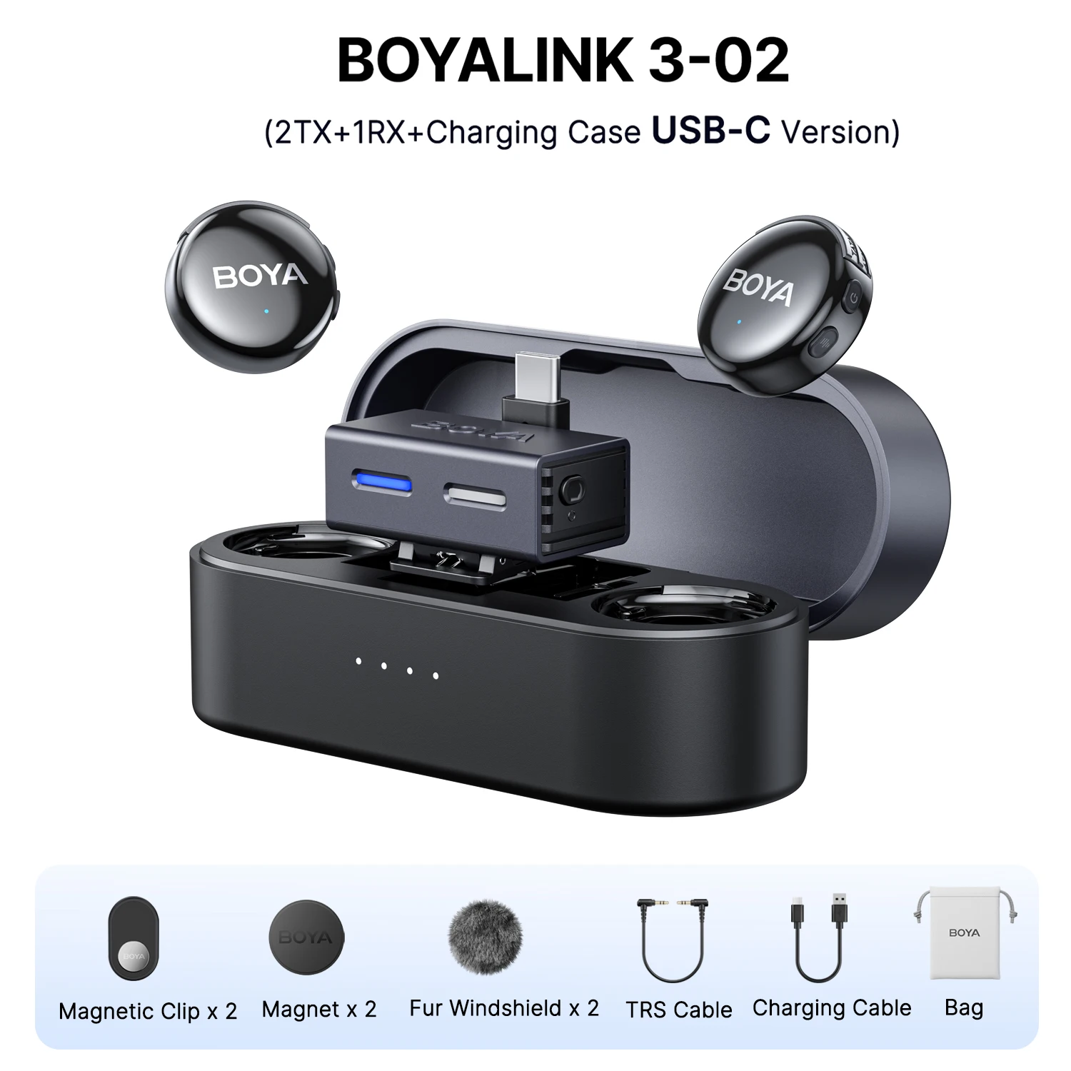 BOYA BOYALINK 3 Mini Wireless Lavalier Microphone for iPhone USB-C Android Smartphone Camera Ai Noise Cancellation for Recording