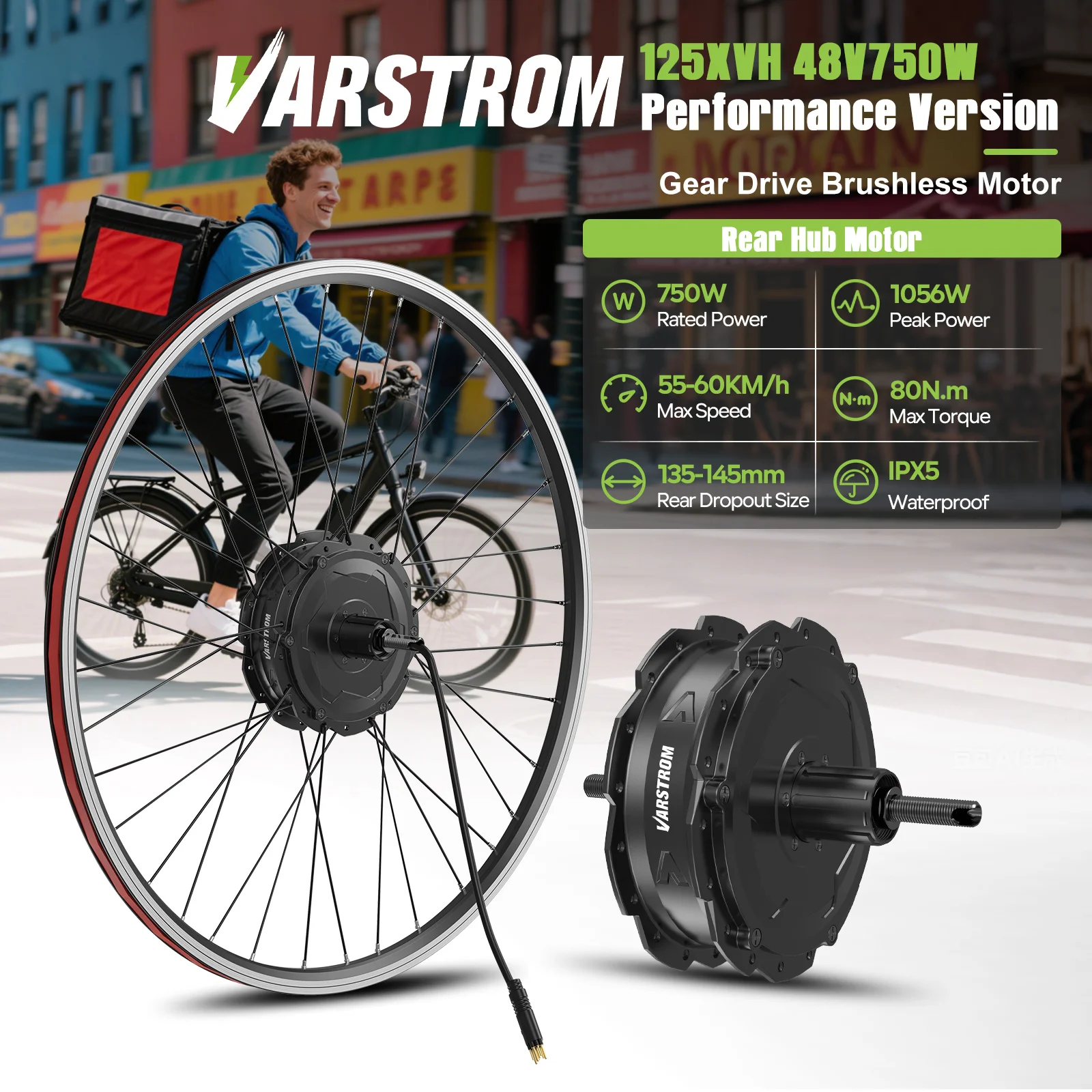 Varstrom 125XV 48V 750W 500W Achternaafmotorset 20 26 27.5 700C Elektrische fiets 16Ah 20Ah Cassette V-rem Fietsconversiekit