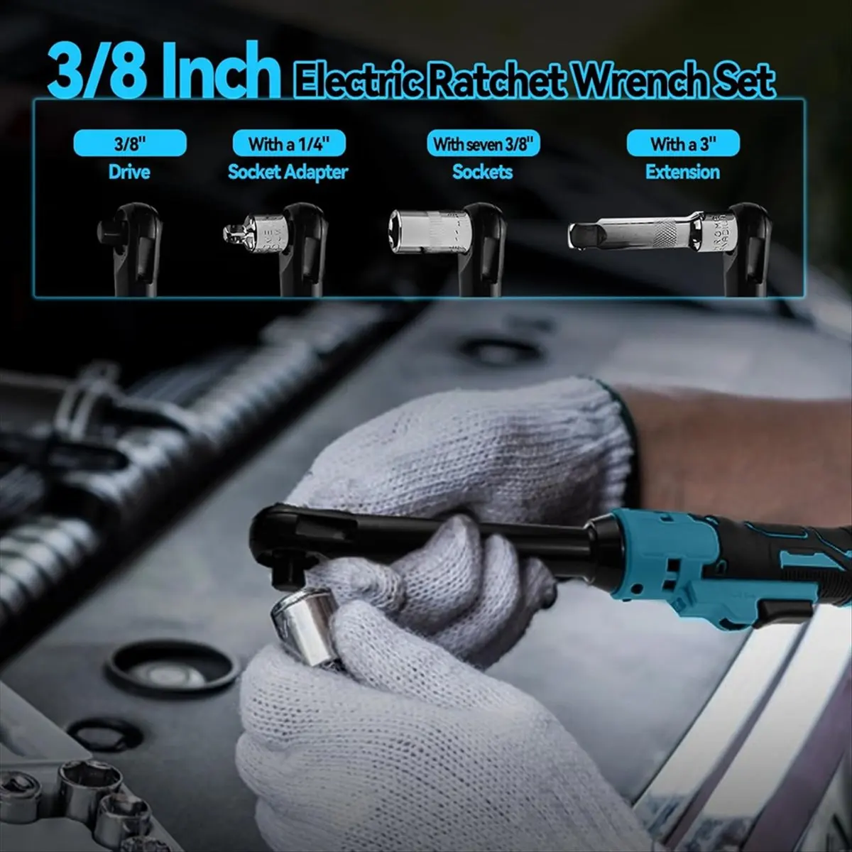 3/8inch Cordless Extended Ratchet Wrench for Makita 18V Battery, Variable Speed Ratchet Wrench Electric Ratchet Wrench