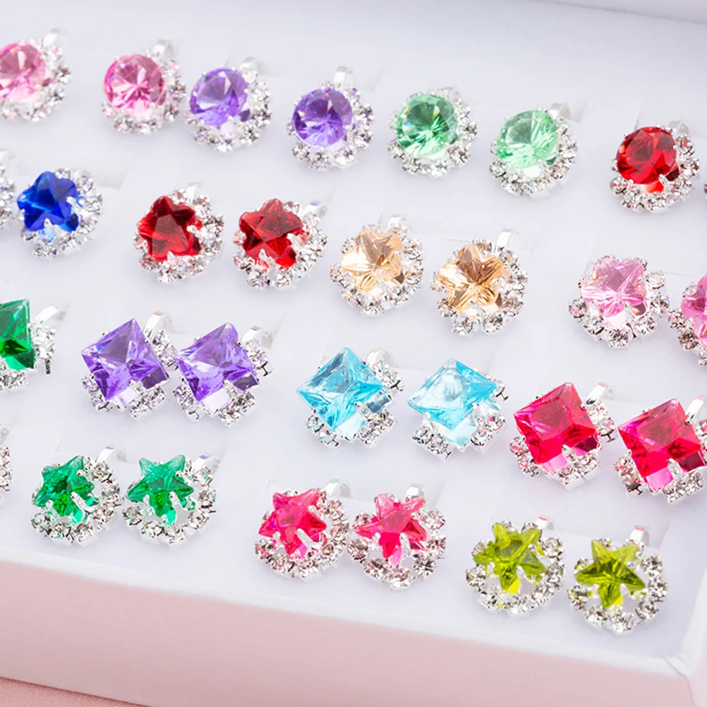 

24 Pairs/Box Children's Toys Rings Little Girl Jewel Childrens Princess Dress Up Jewelry Bride