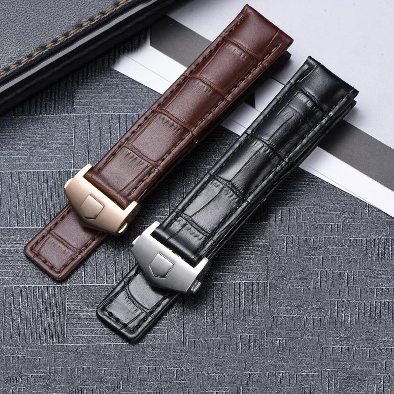 19mm 20mm 22mm Genuine Leather Strap for Tag Heuer Watch Carrera Monaco  Watch Belt Black Brown Bracelet Wristwatch Watchband