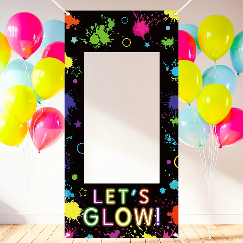 Let's Glow Fotobox-Rahmen Neon-Graffiti Foto-Requisiten Happy Birthday Party Dekorationen Erwachsenen Fluoreszierende Party-Zubehör – Detail 1