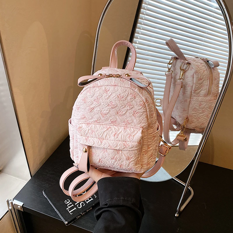 

Exquisite Bow Printed women's backpack 2025 new casual versatile student's School backpack commuting travel bag small packbags