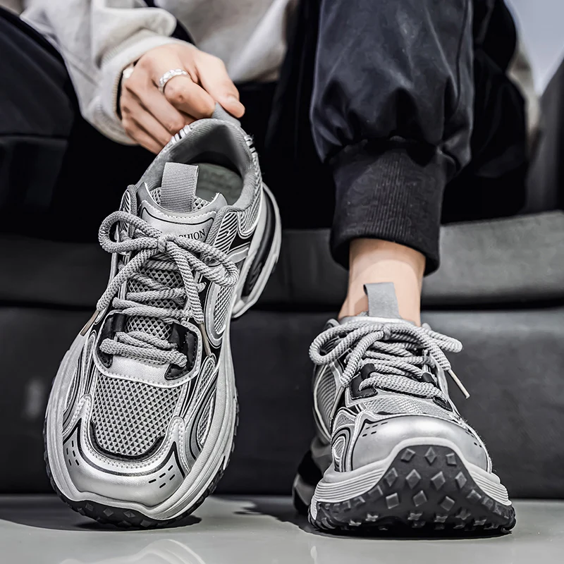 2026 Luxury Designer Men's Sneakers Retro Silver-white Platform Shoes Mesh Breathable Versatile Casual Shoes Zapatillas Hombre