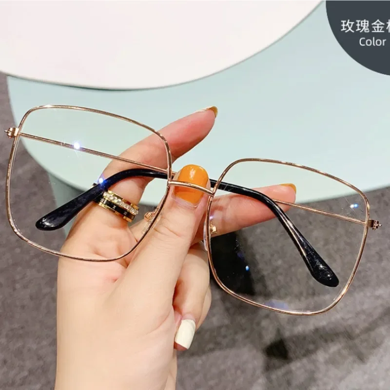 2024 Fashion Elegant Anti Blue Light Glasses Big Square Transparent Metal Frame for Women Men Computer Eye Protection Spectacles