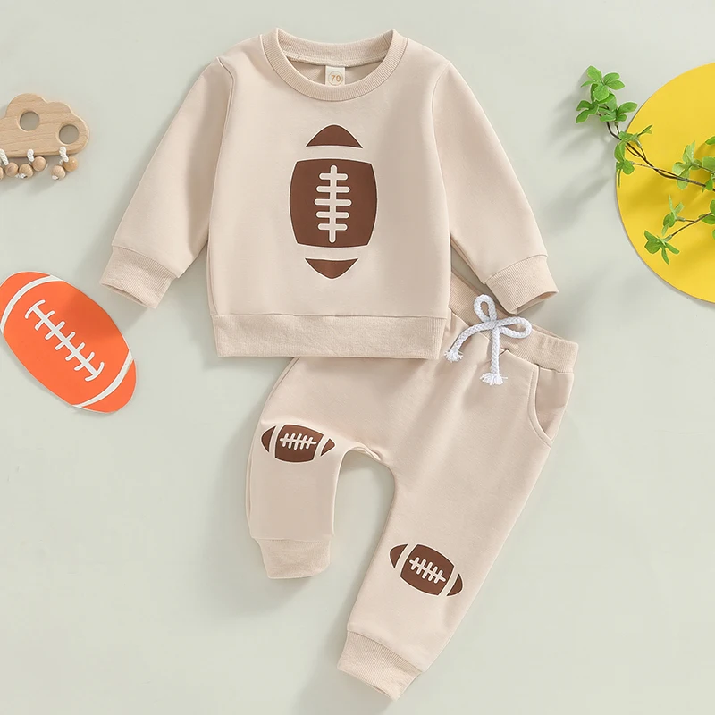 2024-05-22 Lioraitiin Toddler Pants Set Football Print Long Sleeve Round Neck Sweatshirt Drawstring Pockets Long Pants Outfits