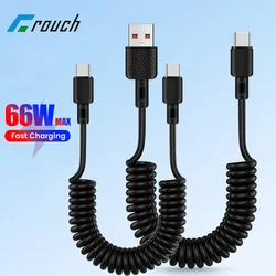 66W Fast Charging Car Spring Data Cable Telescopic USB C To Type C Cable for iphone 15 16 Samsung Huawei Xiaomi USB Type C Cable