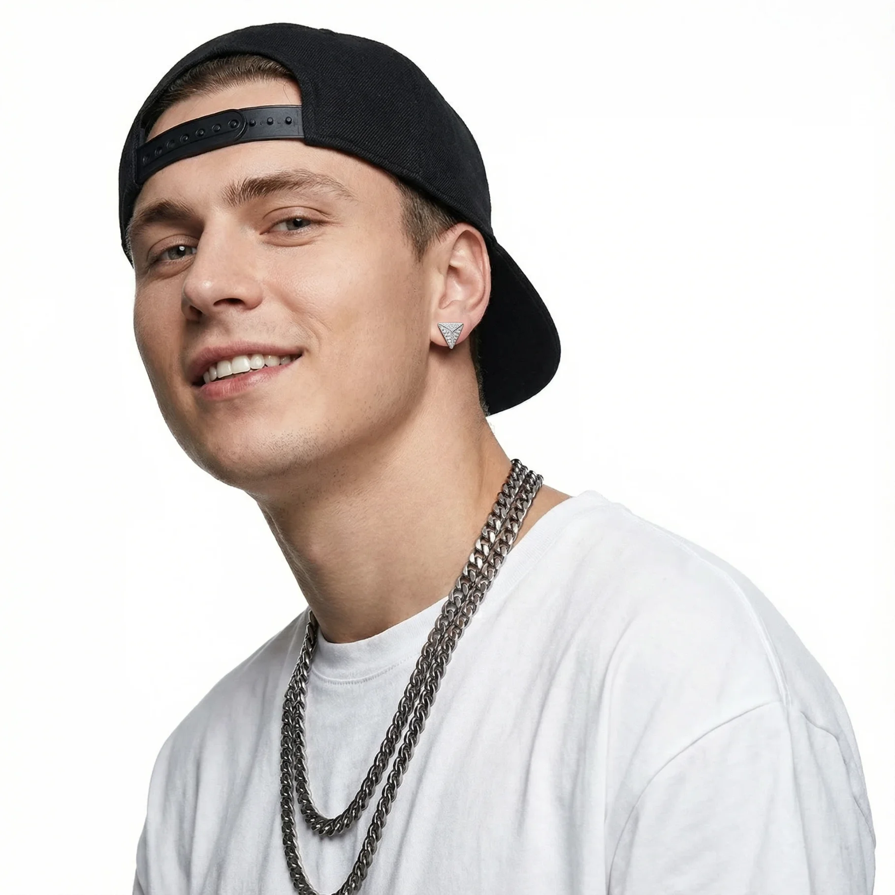 

NEO CARAT Men's Triangle S925 Sterling Silver Earring with Threaded Moissanite Trendy Hip-Hop Personalized Gift