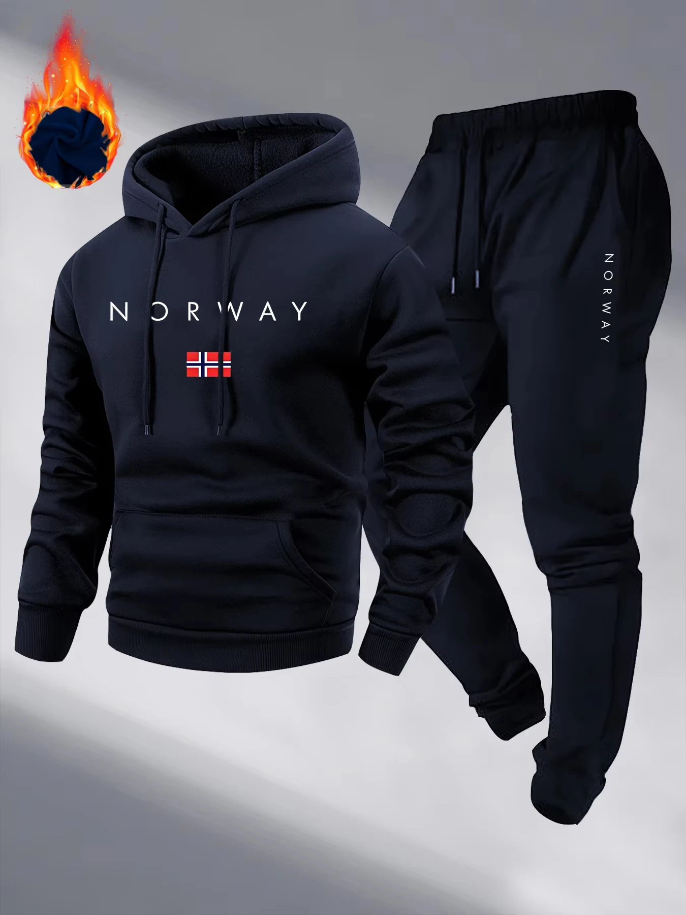 2026 New NORWAY Letter Print Sweatshirt Suit Men's Fleece Hoodie Pants Set Spring Autumn Casual Sports Pullover Trousers Sets