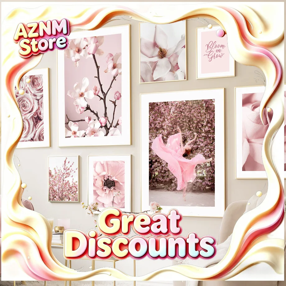 1pc frameless Canvas painting Pink Ballet Girl Cherry Blossom Rose Peony Flower Canvas Painting Posters And Prints Wall Art P