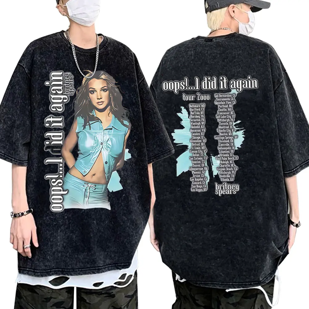 

Britney Spears Oops I Did It Again Tour 2000 Vintage Washed T Shirt Men Women Casual Retro Oversized Short Sleeve T-shirts Tops
