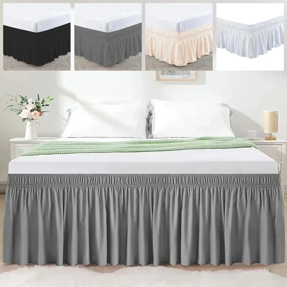 1PC Elastic Bed Ruffles Bed Skirt Soft Comfortable Wrap Around Fade Resistant Solid Color Bed Skirts Twin Full Queen King Size