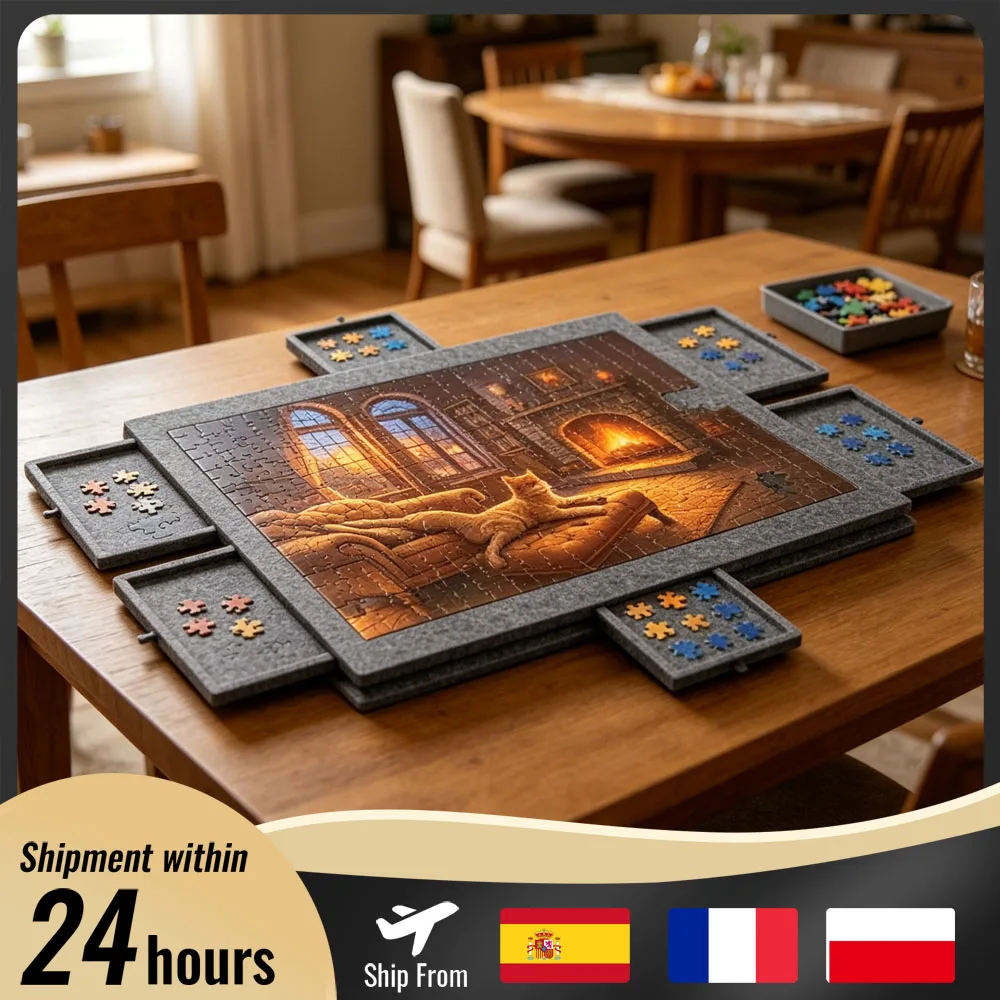 1 Set 6-in-1 Dekoratives Puzzlebrett - Neigbares Filz-Puzzlebrett mit 6 Schubladen, Tragbarer Rutschfester Organizer, Fasst 1000 Teile für Heimdekoration & Lernmaterialien