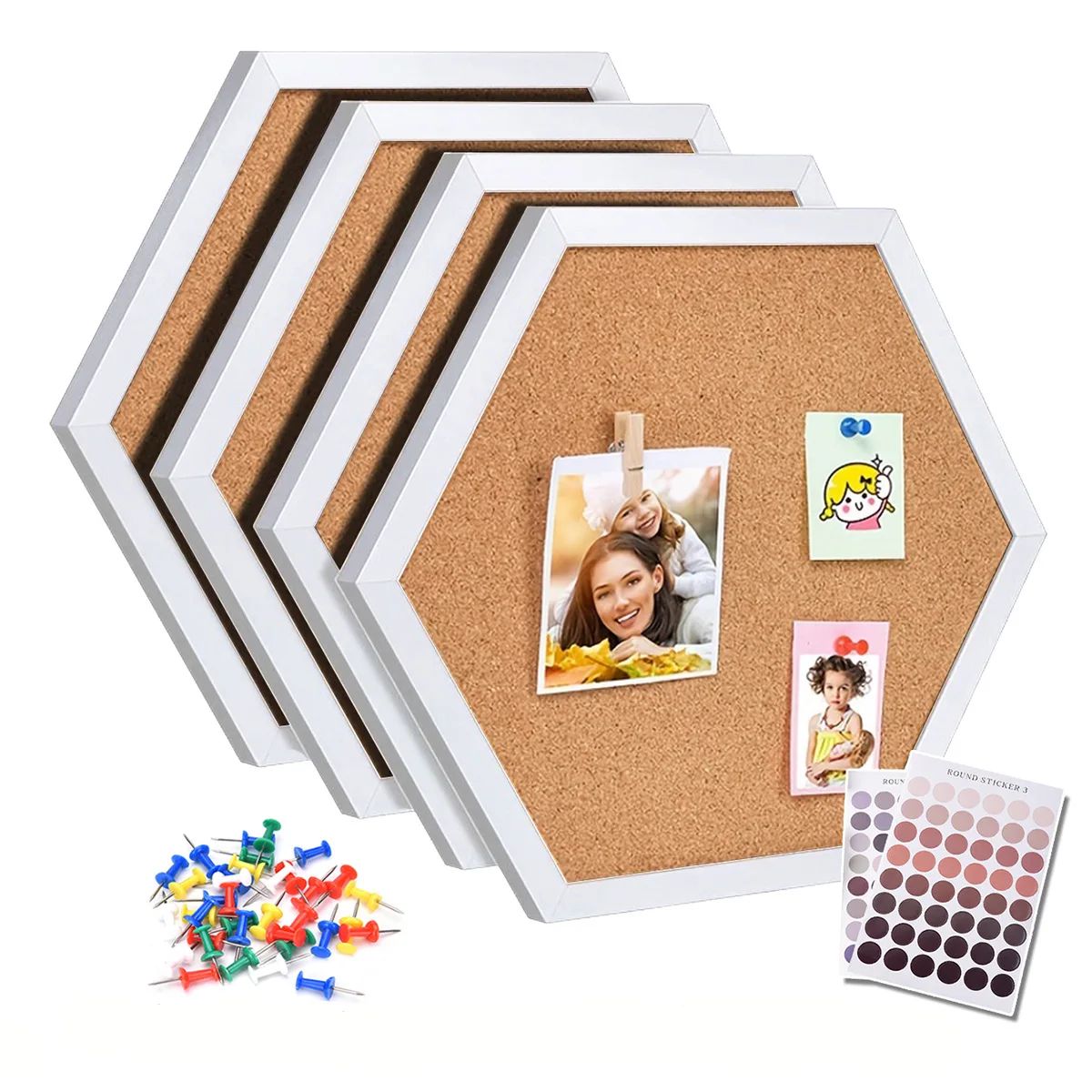 

White Wood Frame Cork Board Equilateral Hexagon Pin Boards Decorative Postcard Wall Bulletin Board Innovative Message Boards