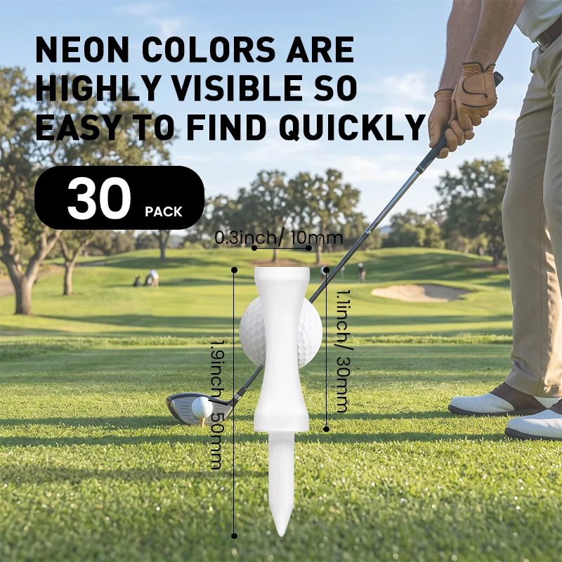 30-pack houten golftees Castle Step Down, diverse felle kleuren, hoogtevariaties van 1" tot 2,36" voor golf practice op de driving range.