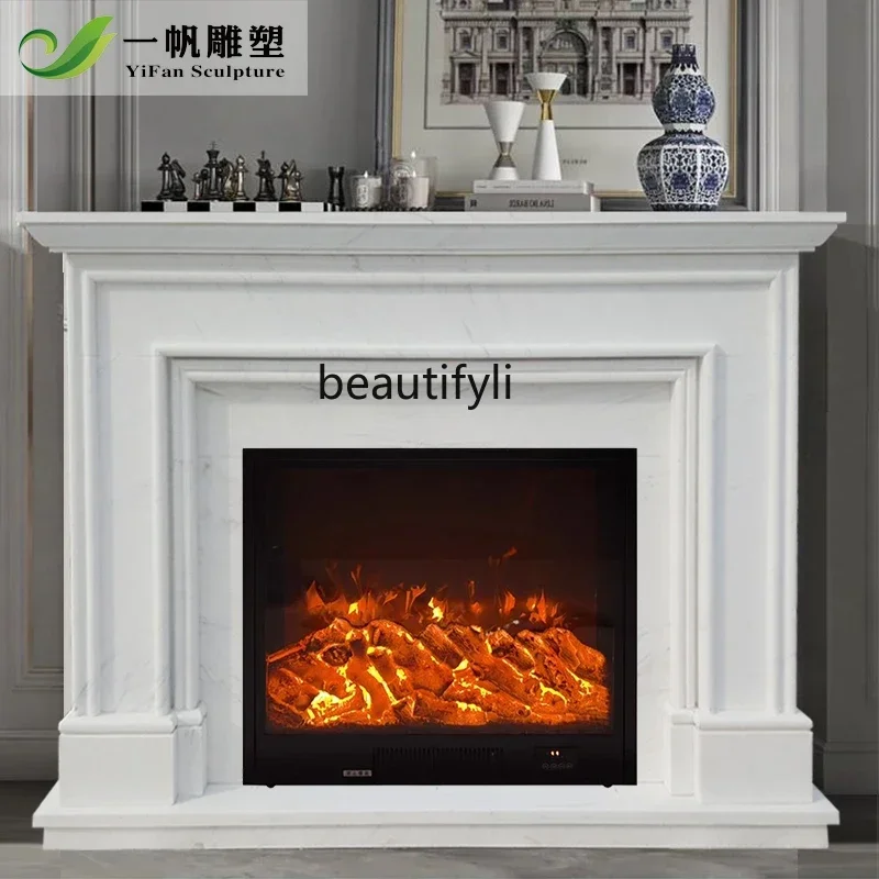 

P Marble fireplace French light luxury simple fireplace decorative cabinet living room stone mantel