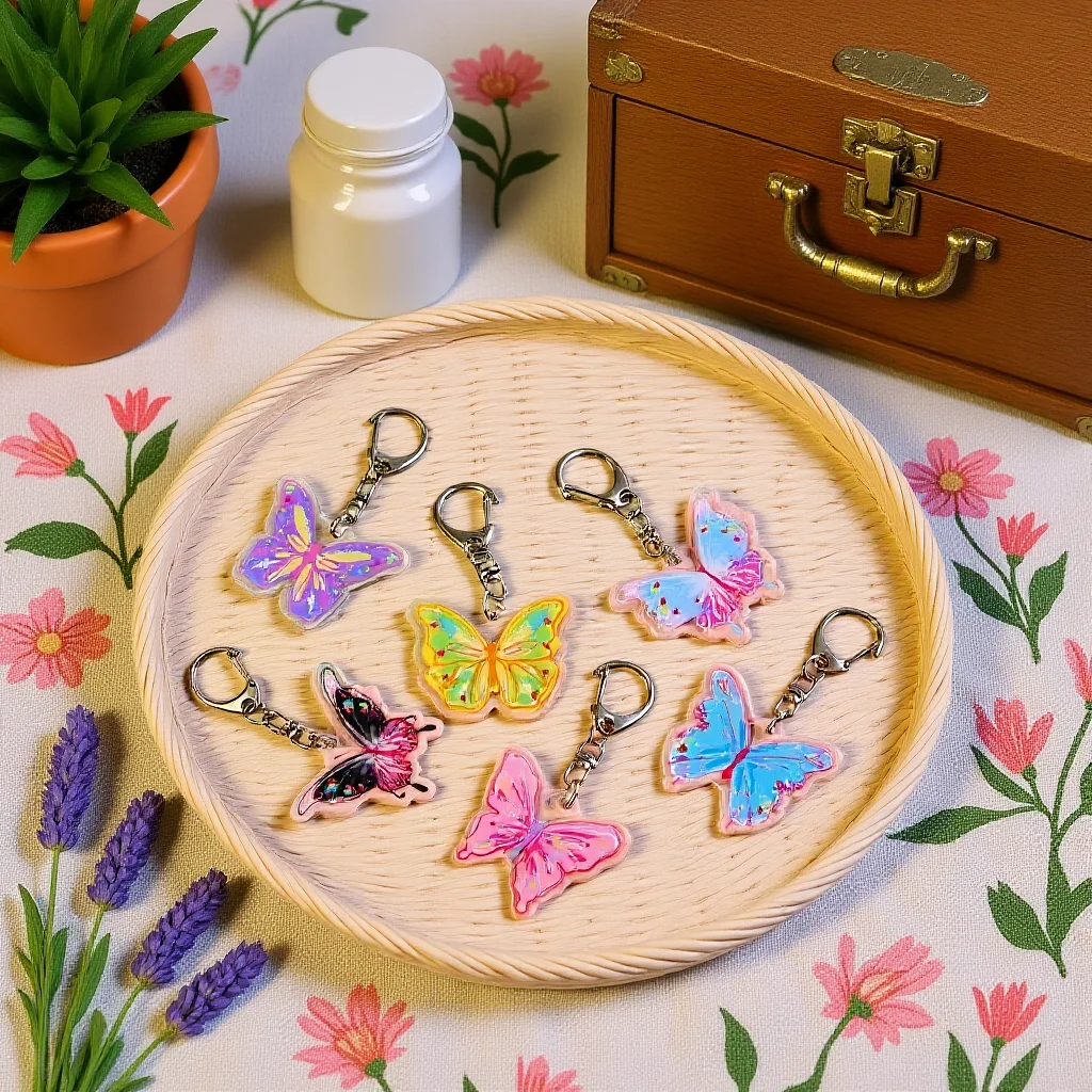 Acrylic Keychain Colorful Butterfly Pendant Key Ring Double-Layer Butterfly Key Ring For Friends Family Keys