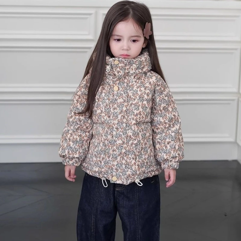 2026 Winter New Hot Selling Floral Standing Collar Thickened Cotton Warm Hooded Cotton Jacket
