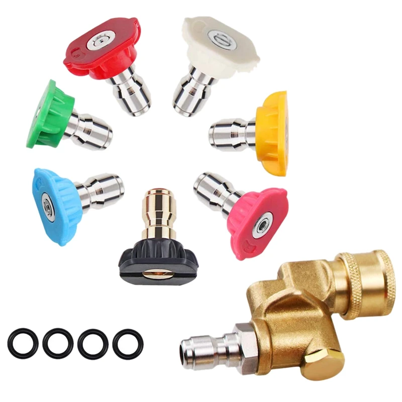 Pressure Washer Spray Nozzles Tip,Replaceable Multiple Degrees Power Washer Accessories Kit(Pivoting Coupler+4 O-Rings) 1/4 Inch