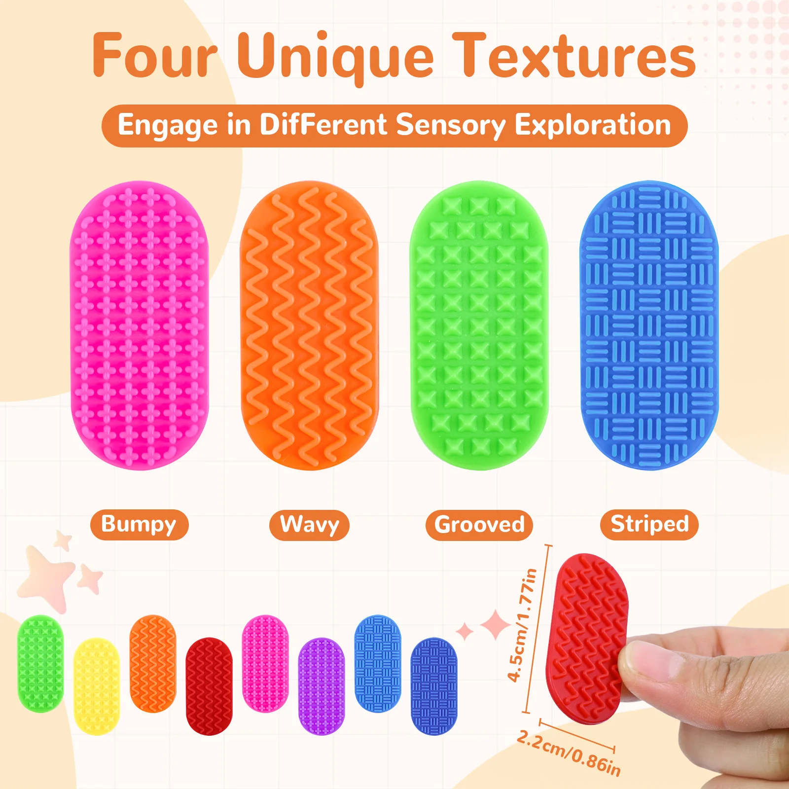 8-24 Stück Sensorische Fidget-Spielzeuge aus Silikon, sensorische Dekompressionsspielzeuge, Silikon-Textur-Entlastungsfolie