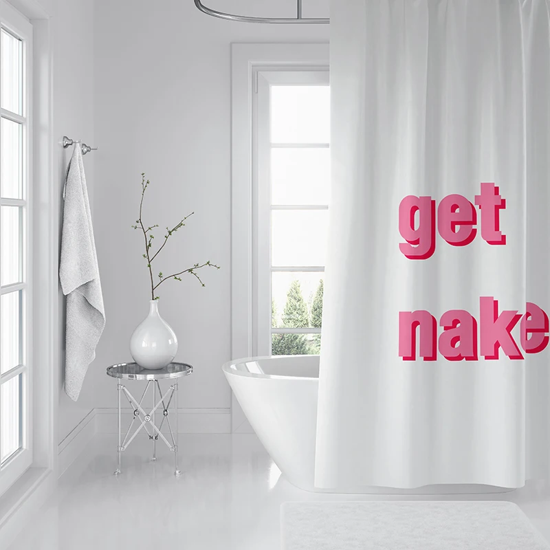 Aertemisi Get Naked Pink Shower Curtain Set with Grommets and Hooks for Bathroom Decor