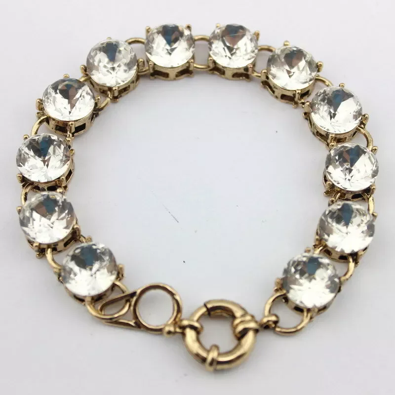Round Glass Crystal Dot Clear Gem Stone Bracelet Classic Jewelry Gifts