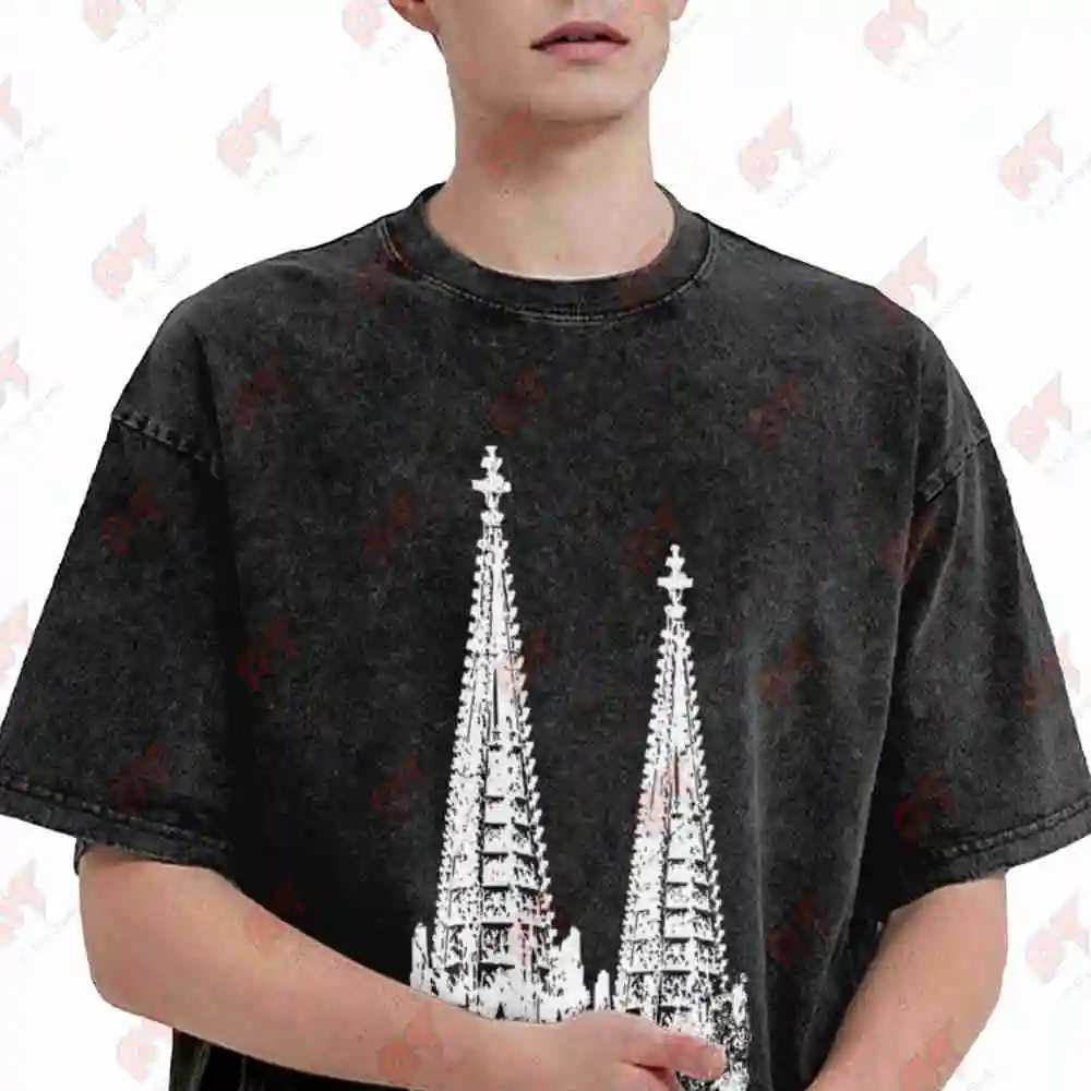 Cologne Cathedral Vintage Washed Tee Pure Cotton T-Shirt