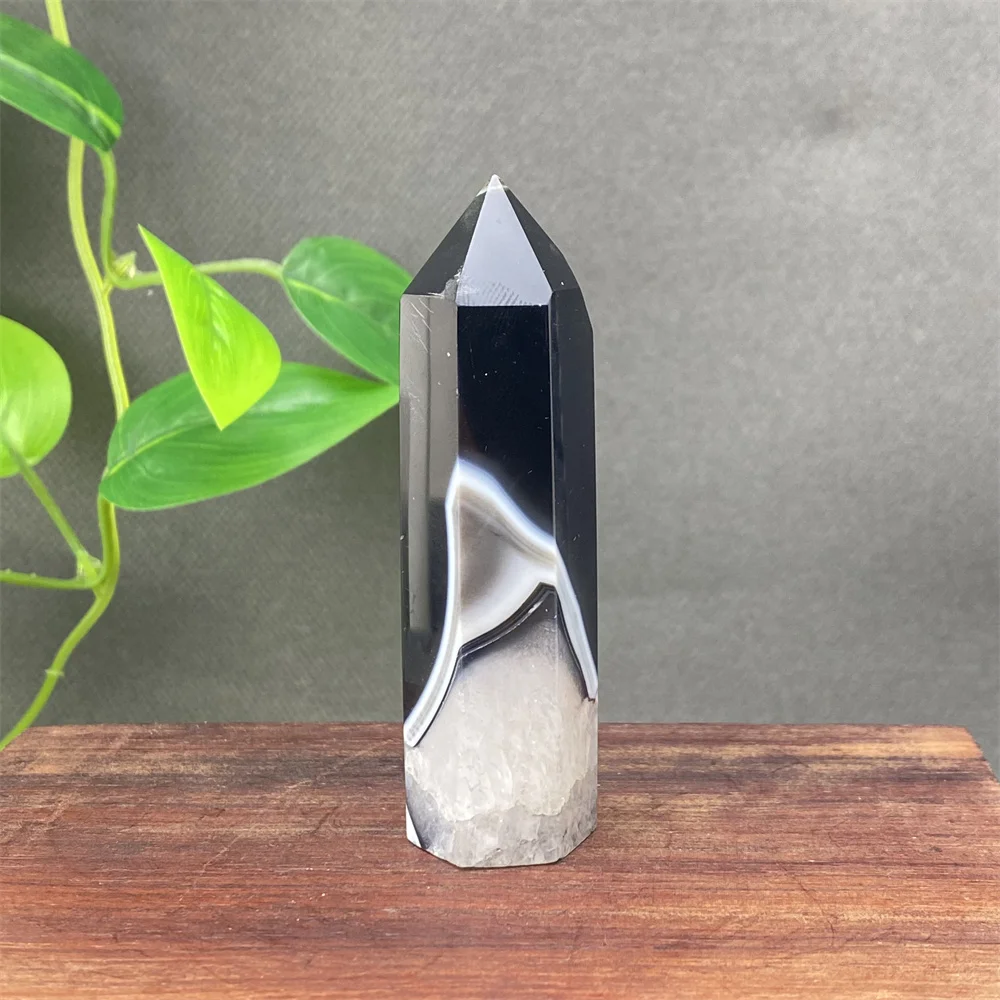 

Black Agate Crystal Tower Natural Gem Obelisk Exquisite Home Decoration Ornament Rare Material for Relaxation And Energy