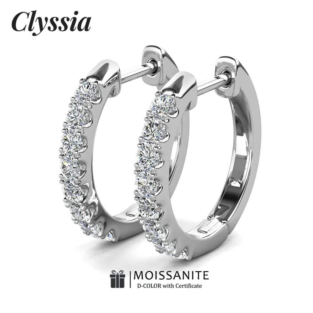 

Женские серьги-кольца CLYSSIA D цвета VVS1 с муассанитом, 100% стерлинговое серебро 925 пробы, белое золото, ювелирные изделия с GRA