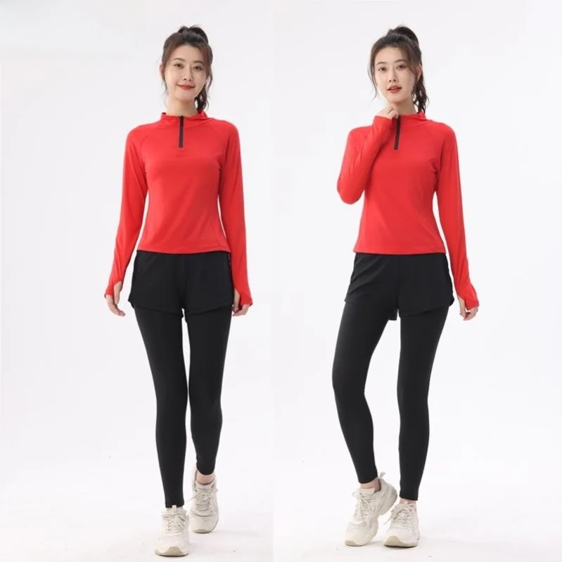 

Женский осенне-зимний новый комплект спортивной одежды для бега Qui Dry Long Sve, утягивающая уличная одежда для бега, топ