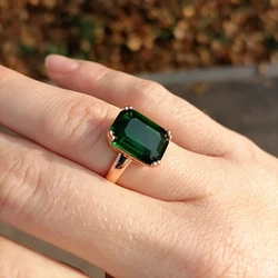 Double Fair Octagon Cut Green Crystal Ring Rose Gold Color Fashion Big Red Rhinestone Party Wedding Jewelry For Women DFR700