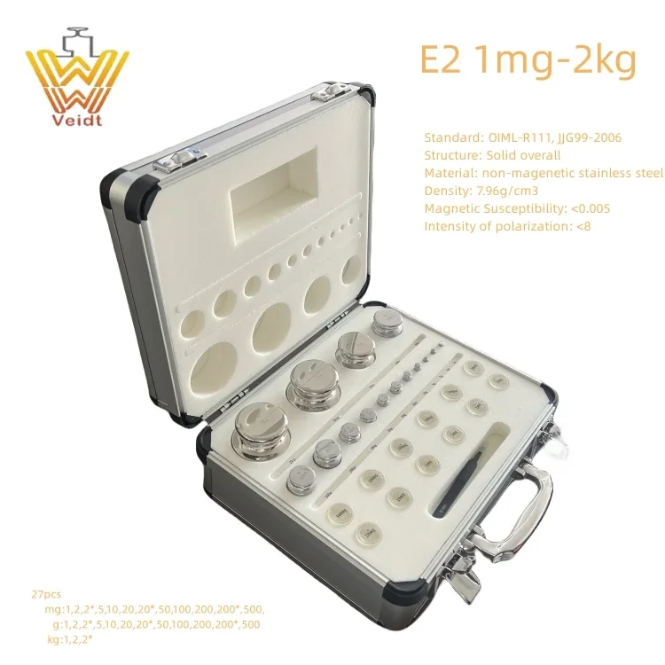 Veidt Weighing E2 1mg-2kg Dead Tester Calibrator Precision Mass Standard 27pcs Stainless Steel Calibration Weight Set