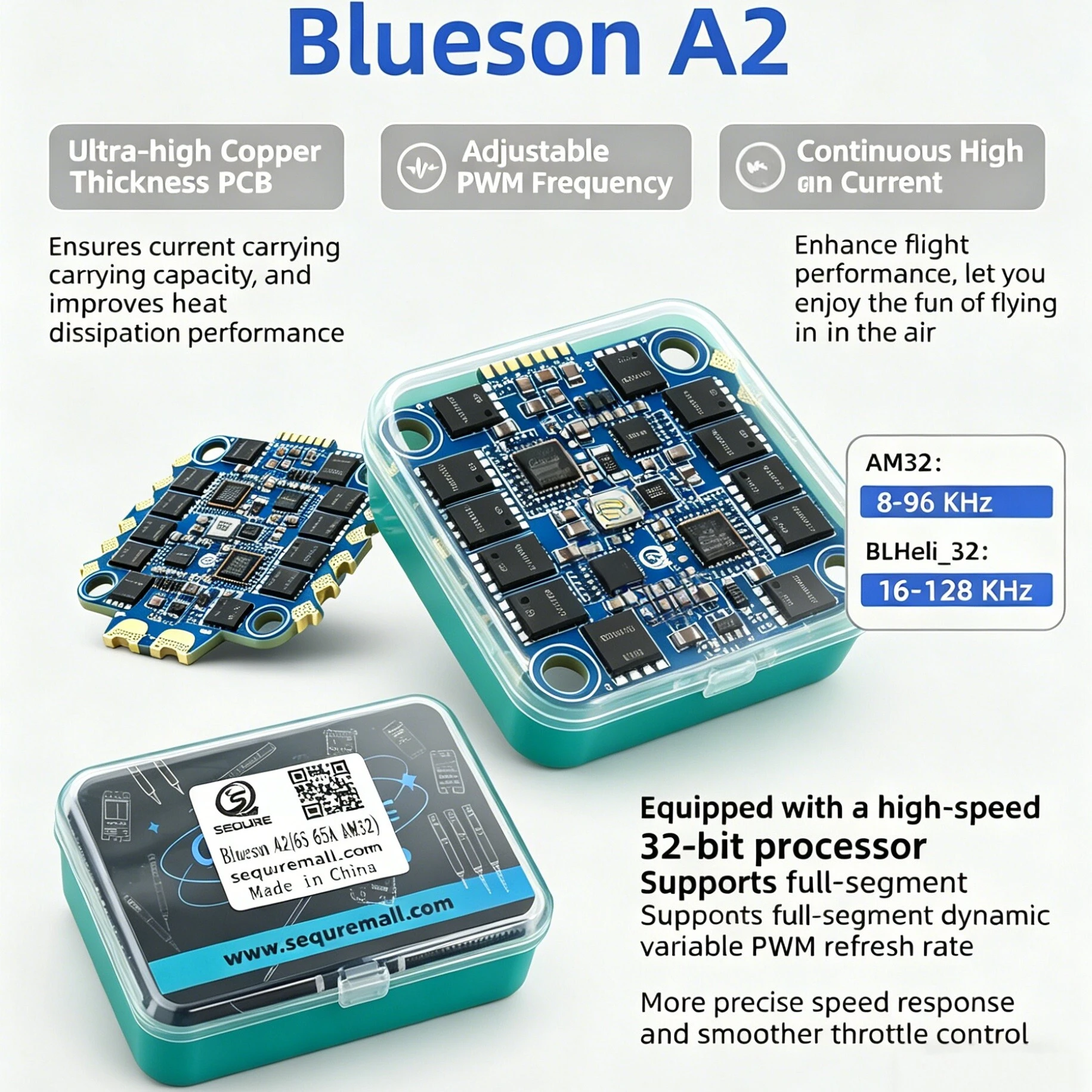 

SEQURE Blueson A2 4-в-1 Бесколлекторный ESC 6S 65A 8S 70A 128 кГц Электронный регулятор скорости для FPV-дронов и гоночных квадрокоптеров