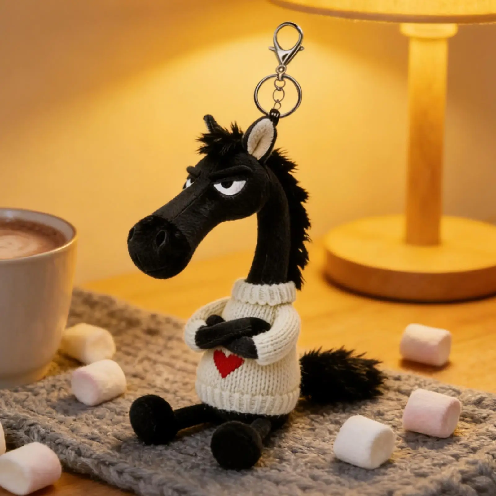 

Очаровательный креативный брелок с темной лошадью, талисман, милая имитация лошади, мягкая фигурка зодиакального пони в китайском стиле, украшение комнаты