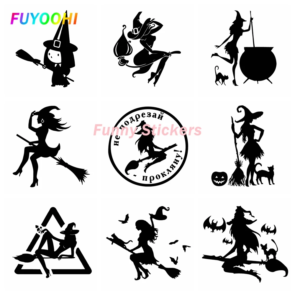 

FUYOOHI Funny Stickers Exterior Accessories Halloween Witch Flying on Broom Decals Ussr Car Sticker Window Black Decorative